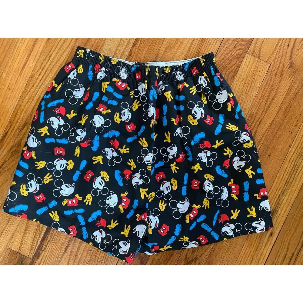 EUC 80s 90s vtg cotton Disney Mickey Mouse AOP all over print shorts boxers XS/S